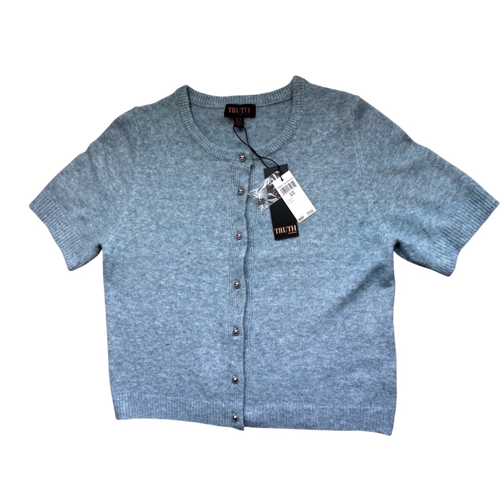 Truth by Republic Short Sleeve Cardigan Summer Light Heather Blue XL New!